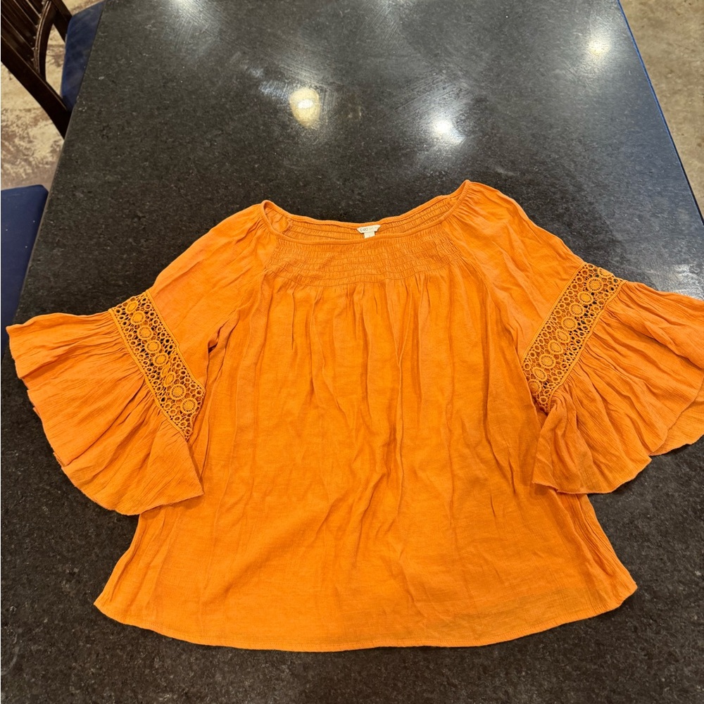 Cato Bright Orange Blouse with Crochet Detail